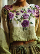 Load image into Gallery viewer, Vintage Floral Embroidery Women's Linen Loose Shirt