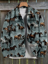 Load image into Gallery viewer, Vintage Turquoise Horse Print Casual Denim Jacket