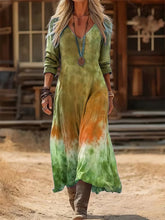 Load image into Gallery viewer, Women'S Casual V-Neck Color-Block Printed Long-Sleeved Dress