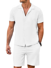 Load image into Gallery viewer, Men's Daily Comfortable Solid Color Puff Wrinkle Short Sleeve Shorts Set