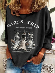 Women's Funny Halloween Witches Girls Trip Time To Get Wicked Casual Top