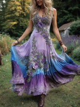 Load image into Gallery viewer, Classy Gradient Purple Lavender And Floral Embroidered Linen Maxi Dress