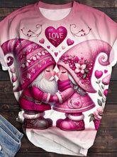 Load image into Gallery viewer, Valentine Love Gnomes Print Crew Neck T-Shirt