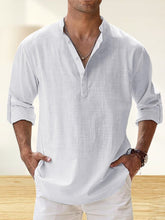 Load image into Gallery viewer, Men's Cotton And Linen Stand Collar Basic Casual Long-sleeved Shirt