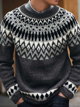 Load image into Gallery viewer, Men&#39;s Vintage Merino Island Knit Jacquard Crew Neck Sweater