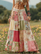 Load image into Gallery viewer, Vintage Boho Floral Patchwork Art Flowy Linen Skirt