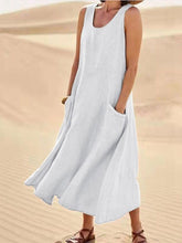 Load image into Gallery viewer, Women Sleeveless Sundress Elegant Round Neck Cotton Linen Solid Long Tank Casual Summer Dress