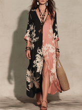 Load image into Gallery viewer, Effortless Boho Two-Tone Floral Slit Maxi Dress