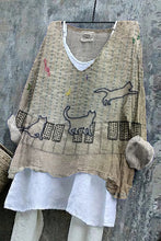 Load image into Gallery viewer, Vintage Cat Japanese Embroidery Art Linen Blend Tunic