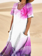 Load image into Gallery viewer, Abstract Watercolor Style Floral Art Printed Women's Linen Pocket Dress