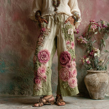 Load image into Gallery viewer, Vintage Floral Embroidered Art Print Linen Blend Pants