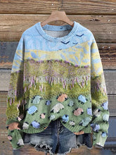 Load image into Gallery viewer, A Flock Of Rainbow Colored Sheep In The Meadow Print Knit Pullover Sweater