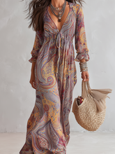 Load image into Gallery viewer, Vintage Paisley Print V neck Dress With Tie Waist