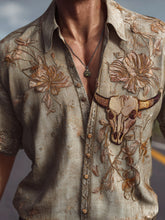 Load image into Gallery viewer, Western-style Skull And Flower Pattern Vintage-style Turned-collar Short-sleeved Shirt