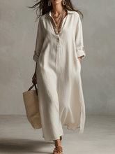 Load image into Gallery viewer, Vintage Lightweight Linen Maxi Shirt Dress In Natural Cream