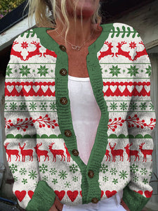 Women's Retro Christmas Style Print Cardigan