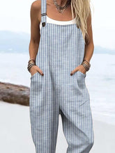 Load image into Gallery viewer, Women&#39;s Casual Blue Striped Print Strap Side Pocket Jumpsuit