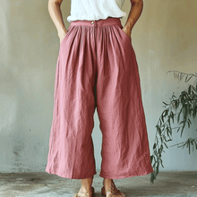 Load image into Gallery viewer, Women's Solid Linen Cropped Wide-leg Trouser Pants