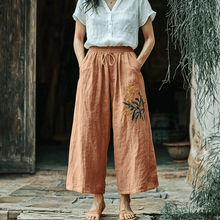 Load image into Gallery viewer, Women's Linen Bohemian Cropped Wide-leg Simple Casual Cropped Trouser Pants