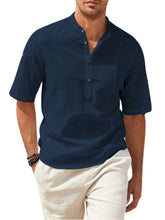 Load image into Gallery viewer, Mens Cotton Linen Henley Shirt Casual Button Down Short Sleeve Tropical Shirts Summer Beach T Shirts
