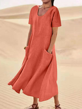 Load image into Gallery viewer, JFN Cotton &amp; Linen Solid Color Loose Casual Pocket Dress