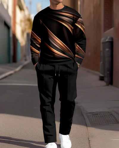 Men's Simple Colorblock Round Neck Casual Sports Set 0149