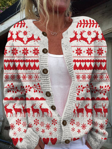 Women's Retro Christmas Style Print Cardigan