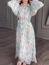 Load image into Gallery viewer, Tie Waist Slimming Printed Long Dress