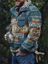 Load image into Gallery viewer, Men&#39;s Vintage Western Aztec Pattern Fleece Pullover