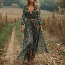 Load image into Gallery viewer, Women's Vintage Country Pastoral Linen Style Long-sleeve Maxi Long Dress
