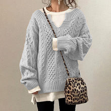 Load image into Gallery viewer, Casual Knit V Neck Linen Pattern Sweater