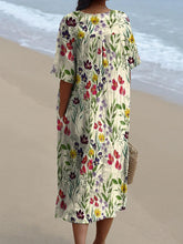 Load image into Gallery viewer, Women's Colorful Flower Print Pocket Linen Dress