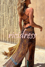 Load image into Gallery viewer, Gypsy Style Unique Print Cowl Neck Back Lace-up Slit Midi Dress