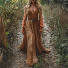 Load image into Gallery viewer, Women's Retro Country Pastoral Linen Style Long-sleeve Casual Maxi Long Dress