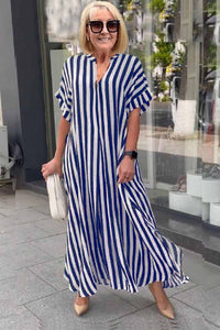 Split Striped Cardigan Short Sleeve Boho Dress