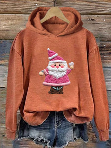 Women's Pink Santa Print Hoodie