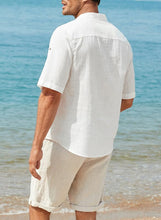 Load image into Gallery viewer, Mens Cotton Linen Henley Shirt Casual Button Down Short Sleeve Tropical Shirts Summer Beach T Shirts
