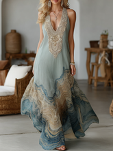 Load image into Gallery viewer, Vintage Marble Texture Collection Retro Bohemia Women Style Gradient Gilded Pattern Linen Maxi Dress