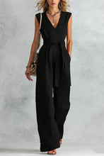 Load image into Gallery viewer, V-Neck Lace-Up Jumpsuit