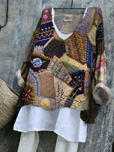 Load image into Gallery viewer, Geometric Stitching Pattern Vintage Women's Linen Shirt