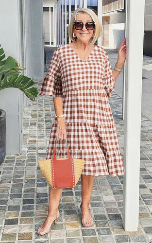Chic V-neck Plaid Tunic Dress ??Stylish and Comfortable Everyday Wear