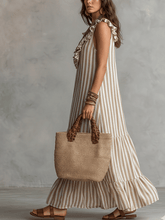 Load image into Gallery viewer, Relaxed Bohemian Ruffle-Trim Striped Maxi Dress