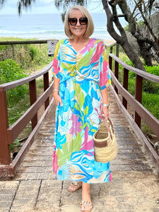 Printed V-neck Tunic Dress