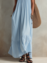 Load image into Gallery viewer, Fresh And Elegant Misty Blue Bohemian Style Long Dress With Thin Straps