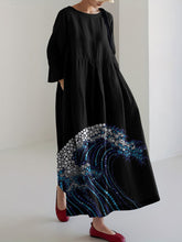 Load image into Gallery viewer, Women Japanese Art Sea Linen Blend Maxi Dress