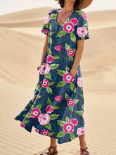 Load image into Gallery viewer, Morning Glory Floral Repeat Pattern Printed Women's Linen Pocket Dress