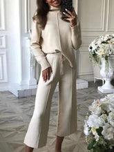 Load image into Gallery viewer, Casual High-neck Knitted Wide-leg Pants Two-piece Suits
