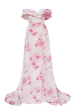 Load image into Gallery viewer, Evening Gown Pink Floral Print Off The Shoulder Slit Maxi Dress