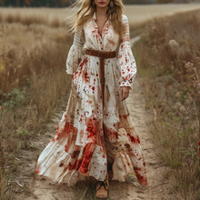 Load image into Gallery viewer, Women's Retro V-neck Pastoral Halloween Party Style Long-sleeve Maxi Long Dress