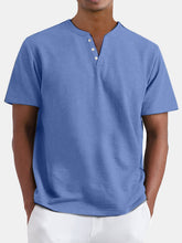Load image into Gallery viewer, Men's Summer Solid Color Henley Short Sleeve T-shirt